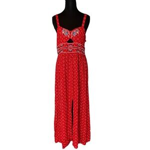 Xhilaration Red Geometric Print Cutout Maxi Dress Embroidered Straps Size L
Boho